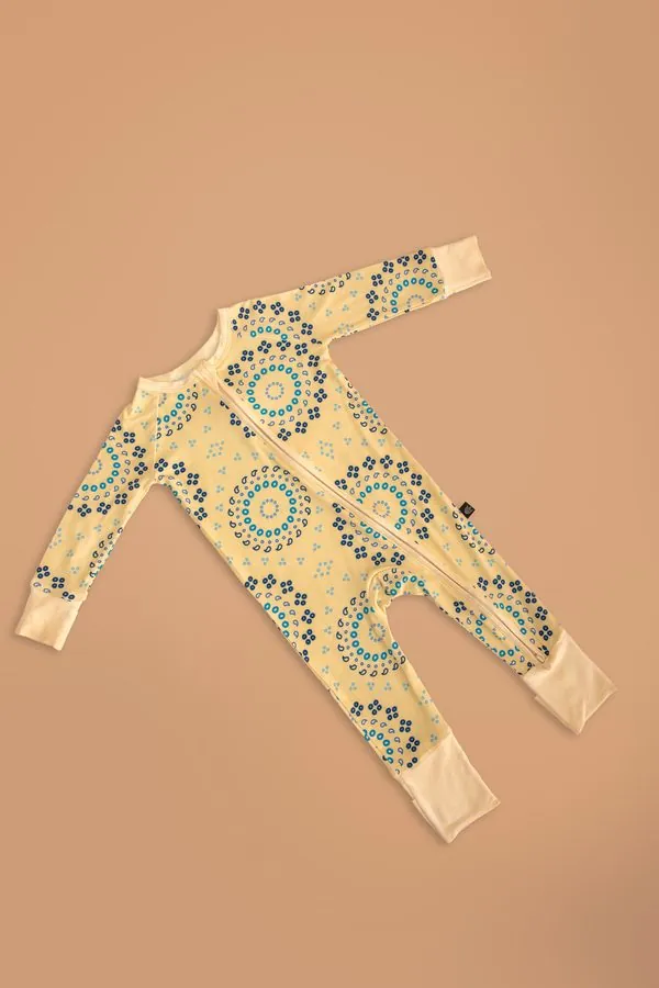 Cardamom Kisses — Blue Paisley Zip Romper (Baby)
