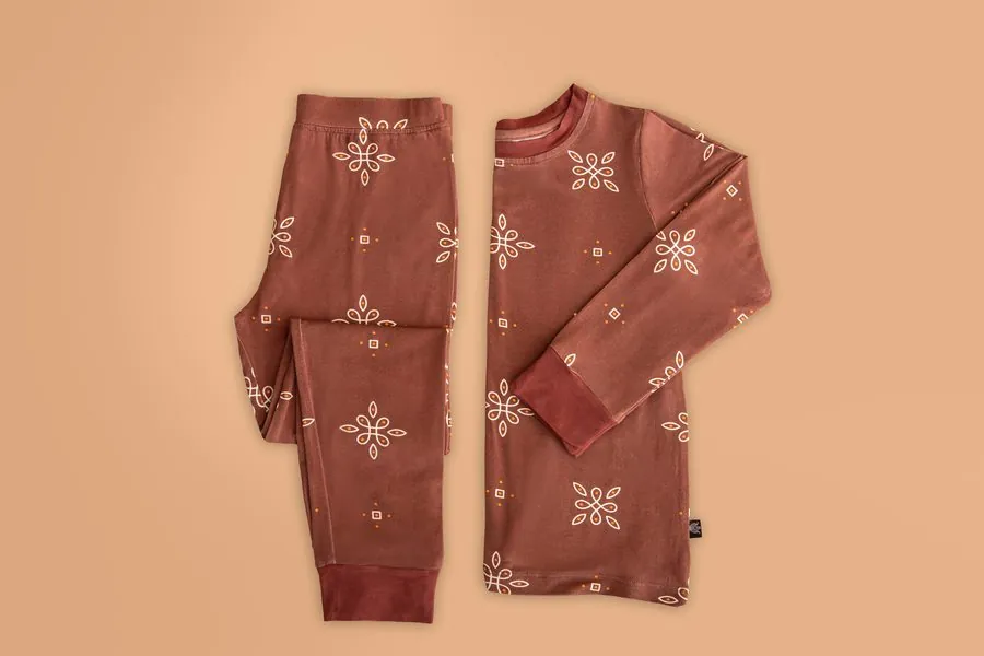 Cardamom Kisses — Rust Floral Pajama Set (Adult)
