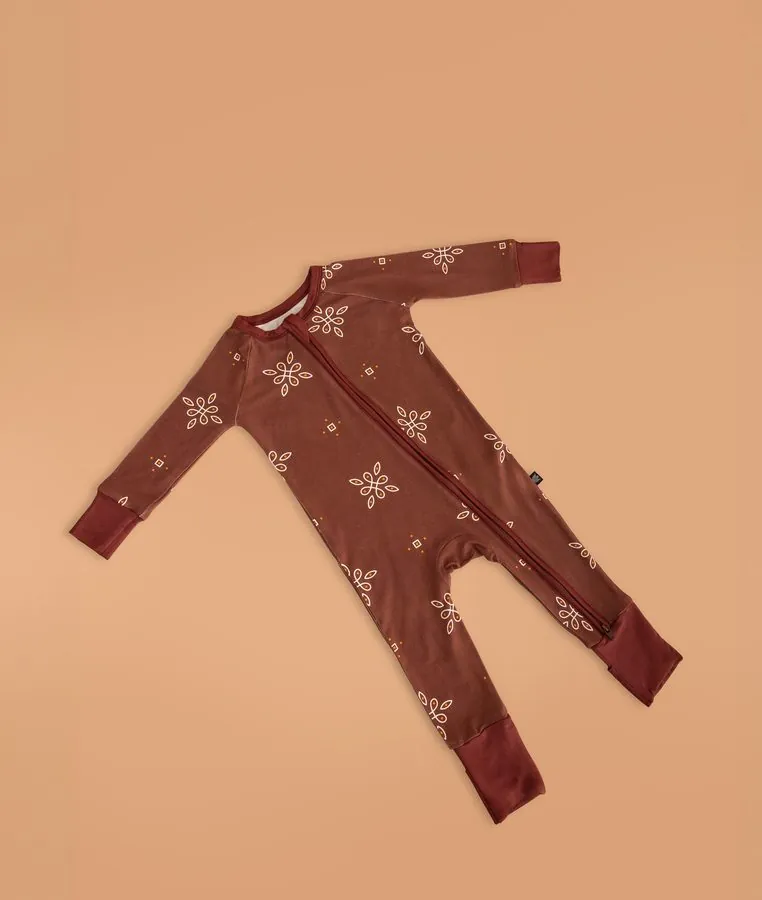 Cardamom Kisses — Rust Floral Zip Romper (Baby)